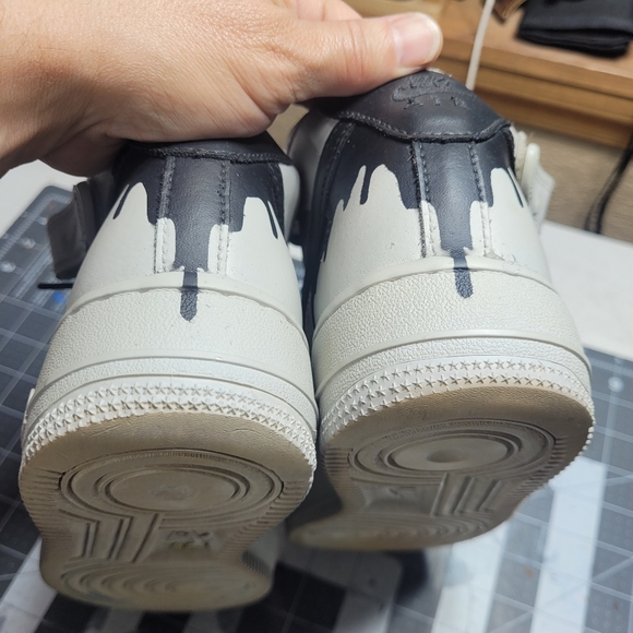 Nike Air Force 1 Mid top Light Grey Black Drip Custom Size 7 youth - Picture 5 of 10